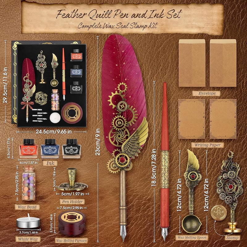 GrnVibe Feather Quill Pen and Ink Set, Wax Seal Stamp Kit, Calligraphy Set for Beginners, Letter Writing Kit - Ideal Gift for Christmas, Birthday, Holiday - Image 2